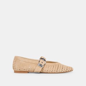 Mikel Ballet Flats Camel Perforated Suede